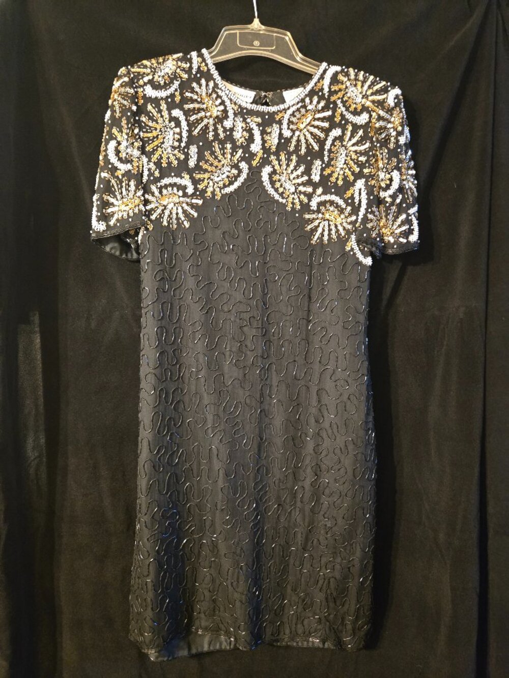 Night Vogue Sequin Dress Medium Black Embellishments Vintage Party